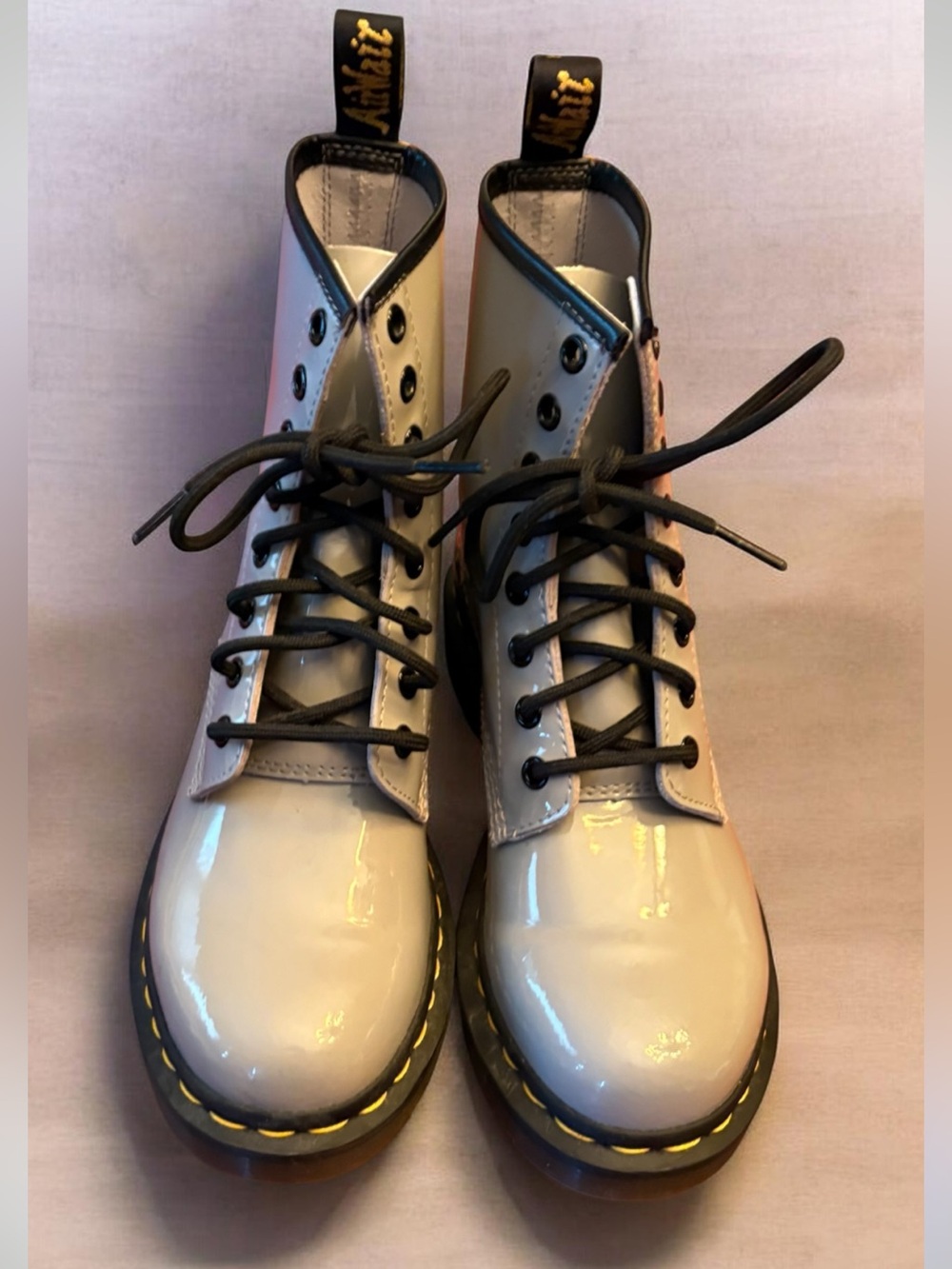 Dr. Martens Womens 1460 8-Eye Zinc Grey Patent Leather Combat Boots US Size 7